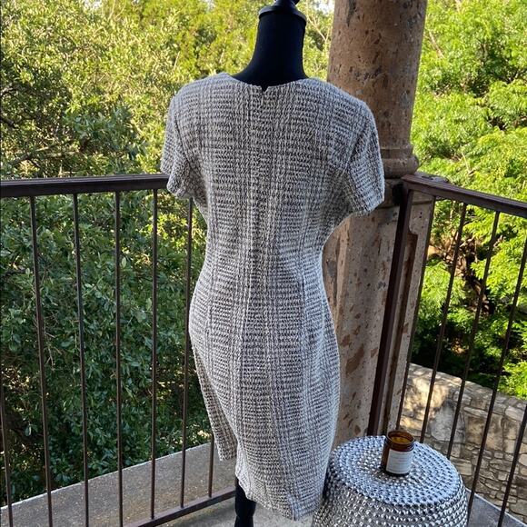 Theory Corset Tee Arbor Tweed Dress Gray and Cream Sheath Midi Dress Sz 12 - Picture 5 of 9